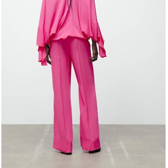 ZARA FLOWING WIDE-LEG TROUSERS Barbiecore Barbie Core - Picture 5 of 11